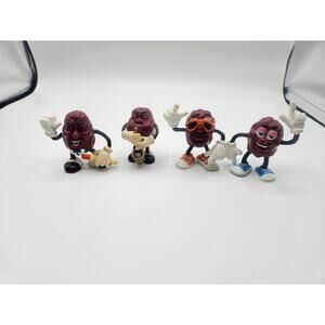 California Raisins 4 Figure Lot 1987 Saxophone Singing Microphone Sunglasses‎